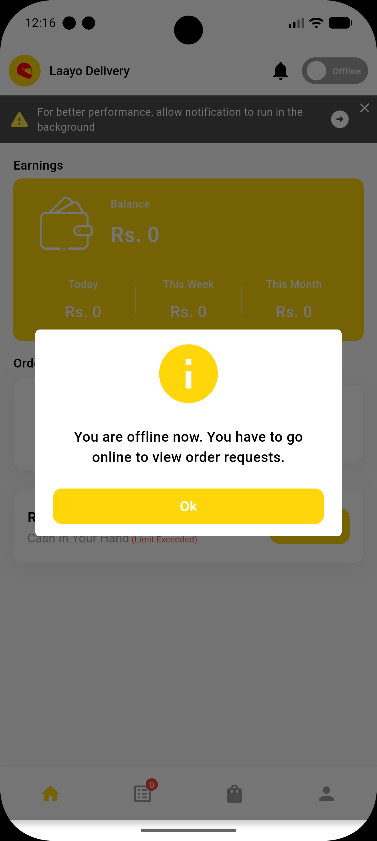 Rider order details screen