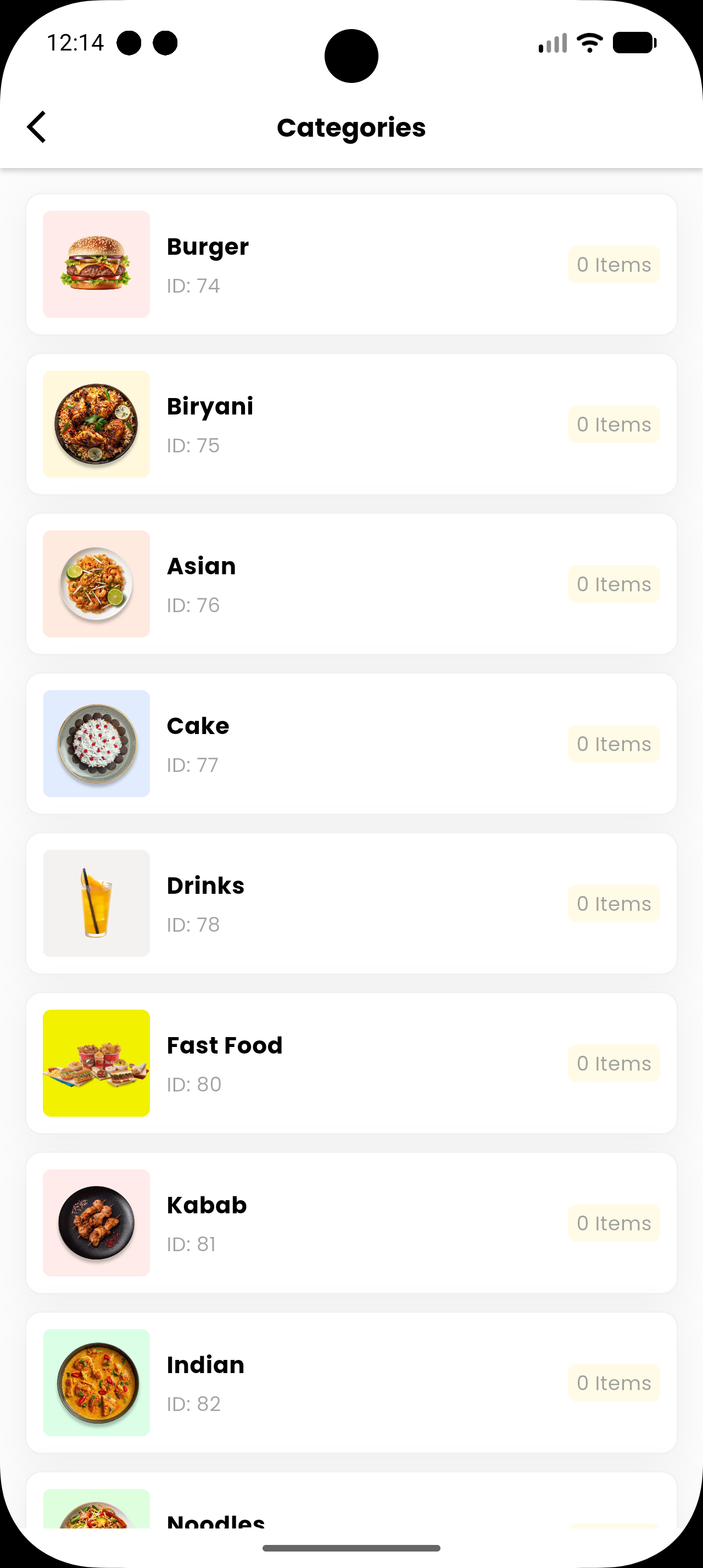 Vendor menu editor screen